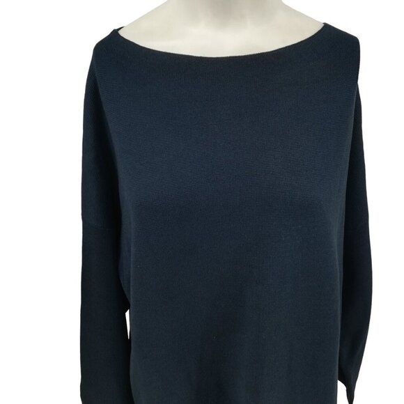Eileen Fisher Long Sleeve Scoop Neck Silk Cotton Sweater Tunic Dress Size L Blue - Picture 5 of 12